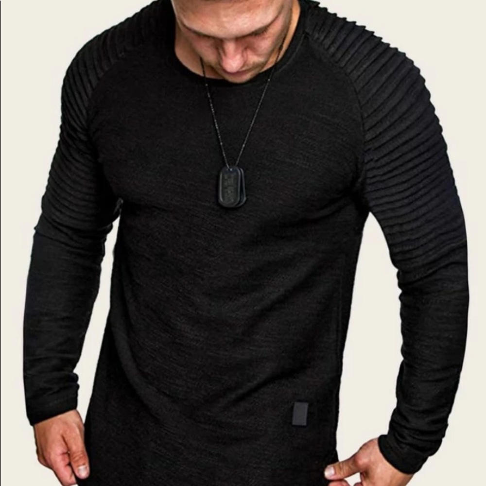 SHEIN Black Pleated Long Sleeve Shirt